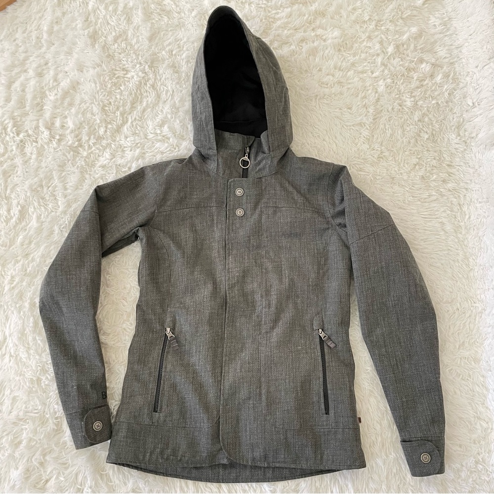 Burton dry ride snowboard ski winter jacket women’s XS gray outdoor hood snow